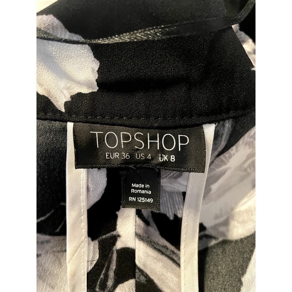 Topshop Black and White Floral Kimono Duster Robe Coat Piped Trim US 4 - Picture 8 of 8